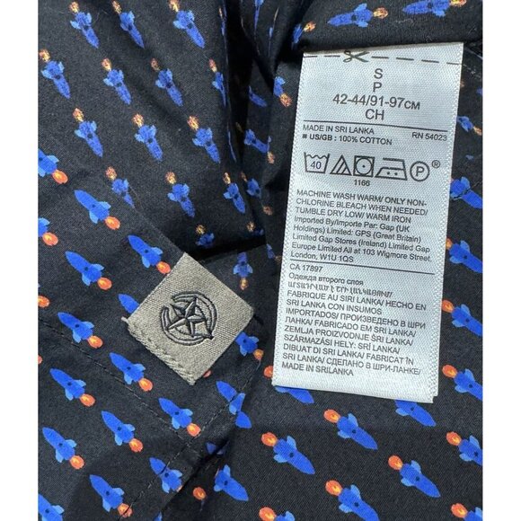 Banana Republic Men's Sz S Shirt Luxe Poplin Slim Cotton Black Blue Rockets New - Picture 5 of 5